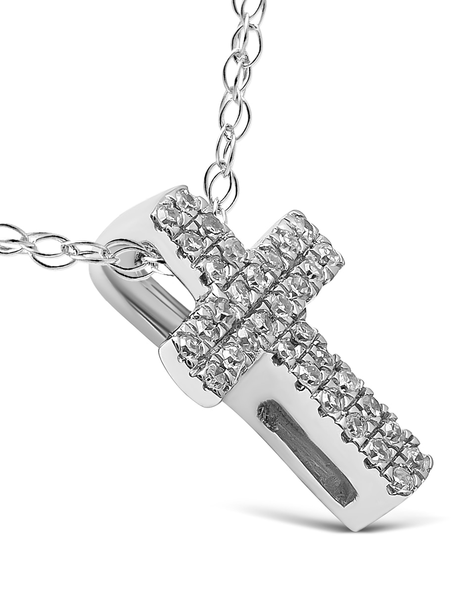 Collar de cruz de oro blanco 14 K 2