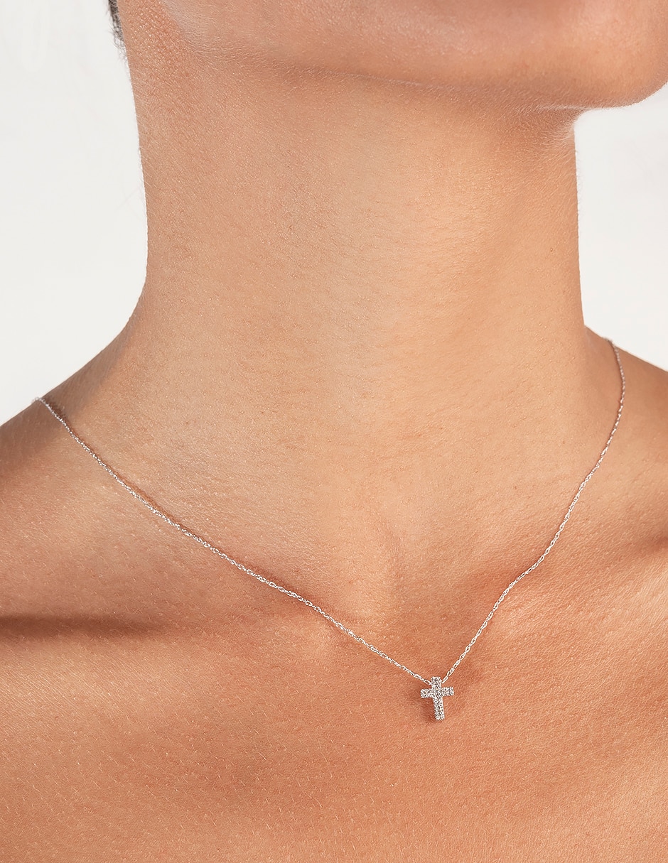Collar de cruz de oro blanco 14 K 3