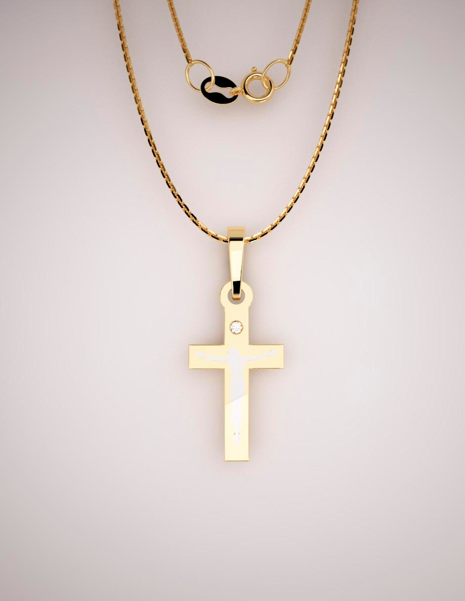Dije de cruz de oro amarillo 14 K diamante