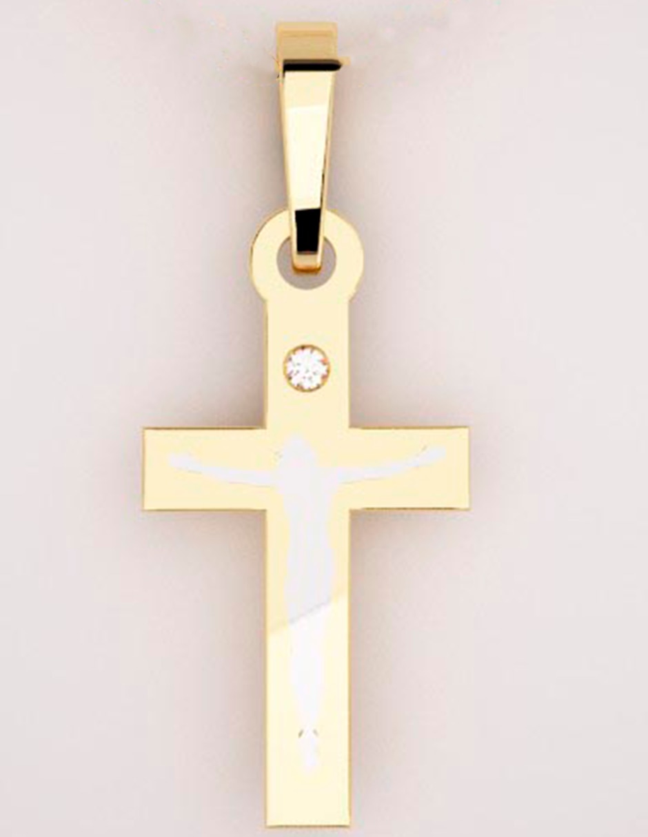Dije de cruz de oro amarillo 14 K diamante 2
