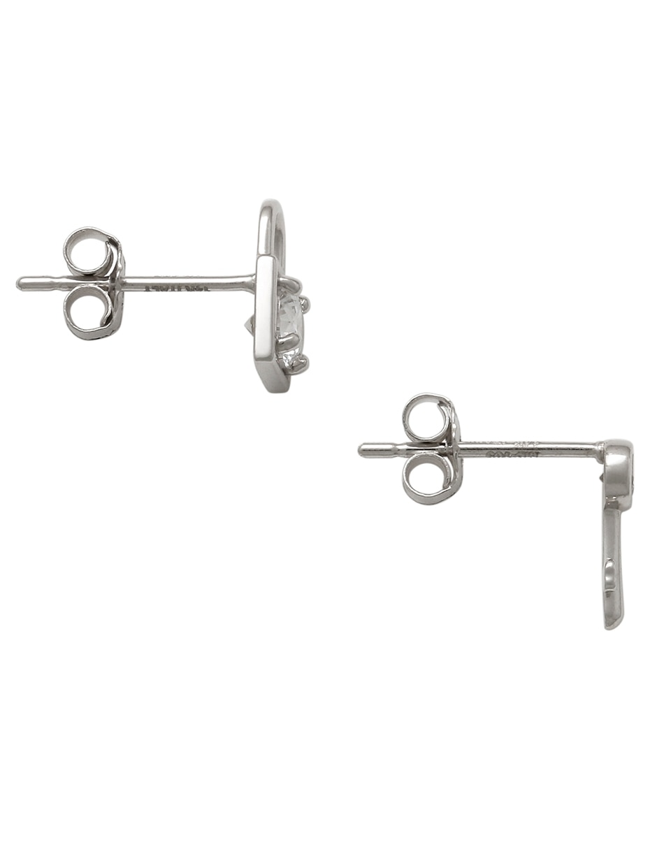 Broqueles de candado de oro blanco 14 K con acabado brillante cristal 3