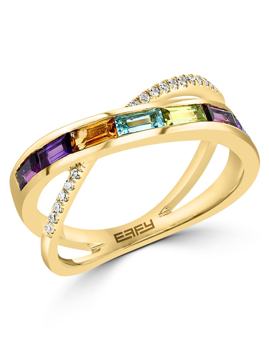 Anillo Mosaic 14 k de oro diamante, amatista, topacio azul, citrino, rodolita y peridoto brillante 2