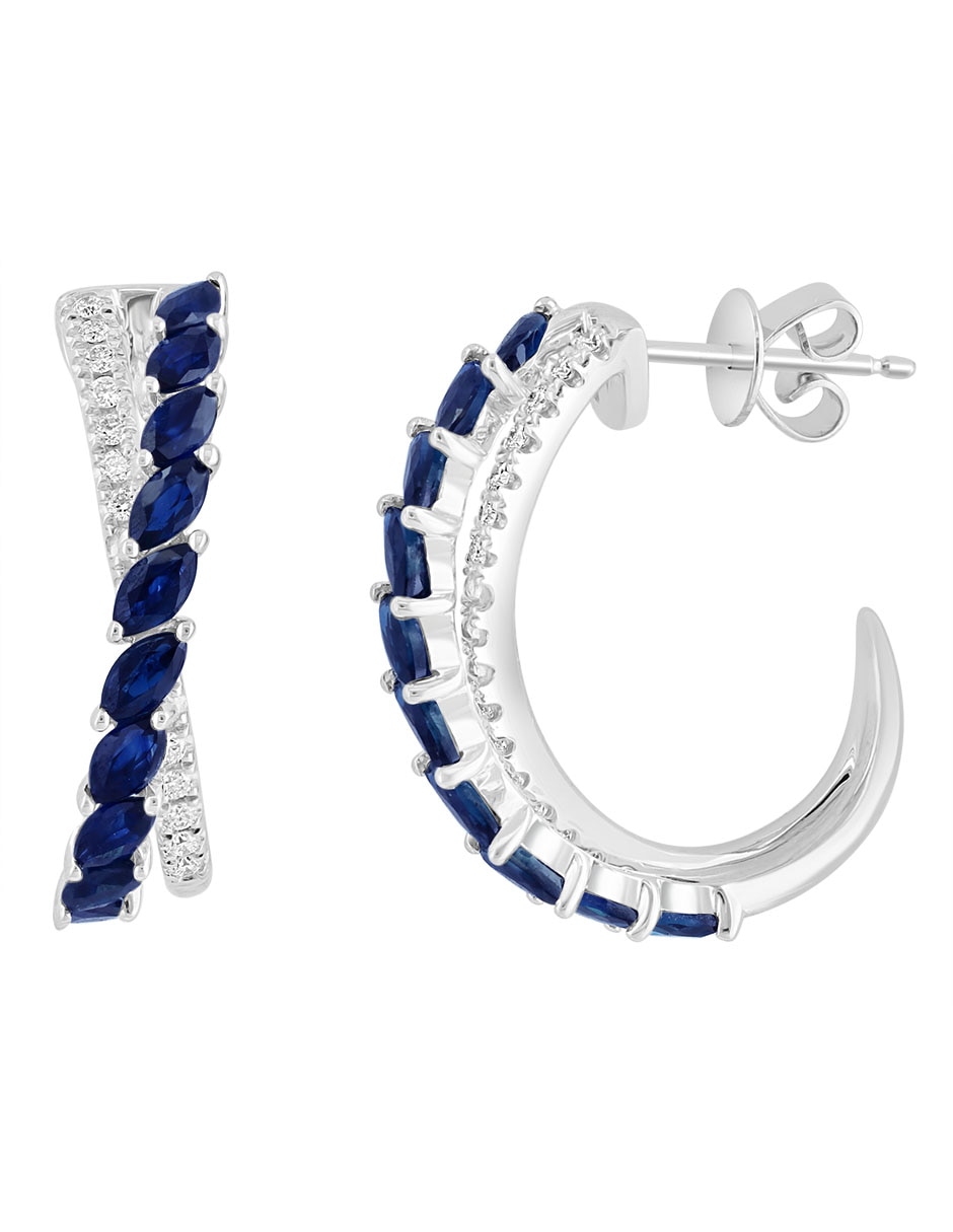 Aretes Royale Bleu de oro con acabado pavé zafiro y diamante 2