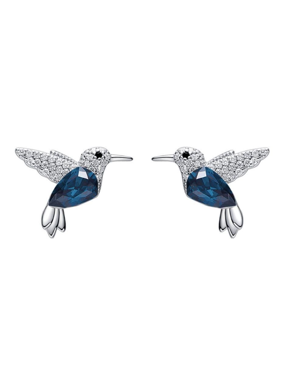 Broqueles de colibrí con acabado baño rodio swarovski