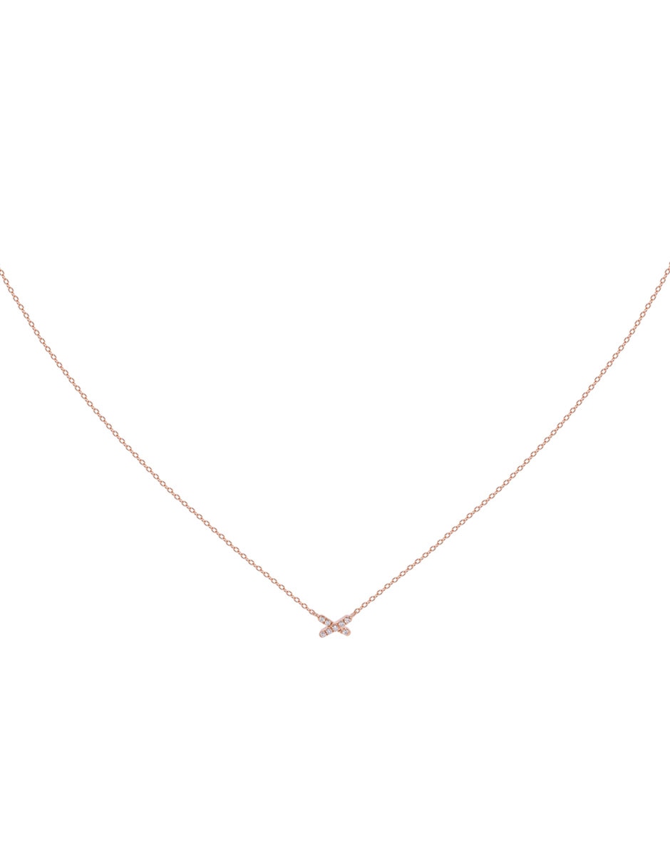 Collar de letra x de oro rosa 14 K