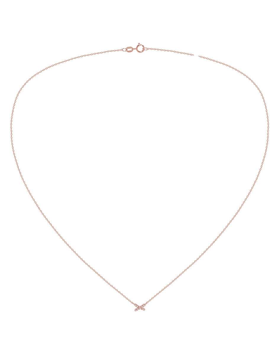 Collar de letra x de oro rosa 14 K 2