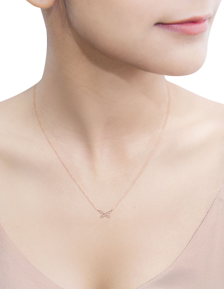 Collar de letra x de oro rosa 14 K 3