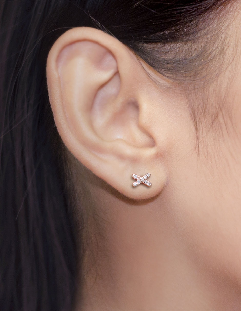Broqueles de letra x de oro rosa 14 K con acabado brillante diamante 3