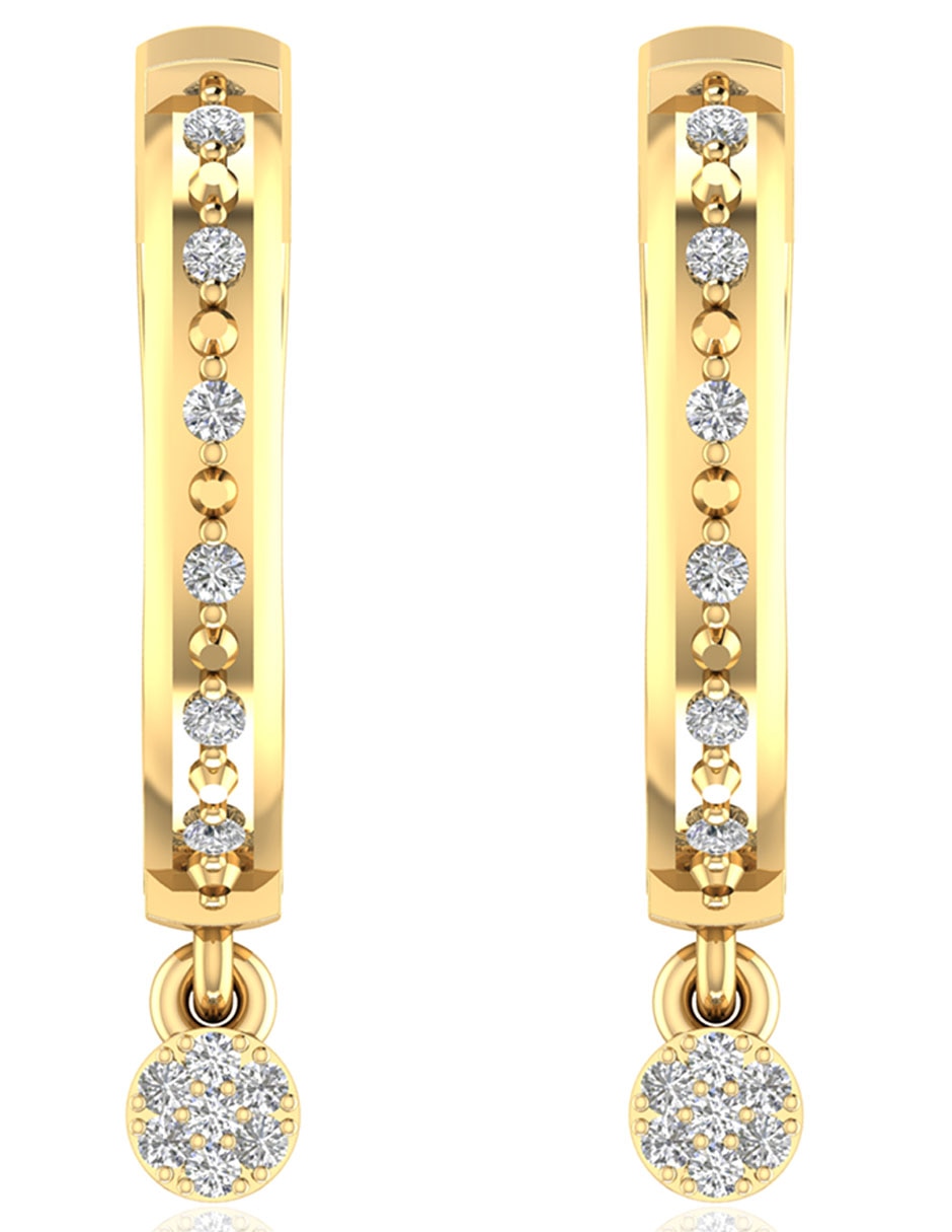 Aretes de aro de oro con acabado brillante diamante