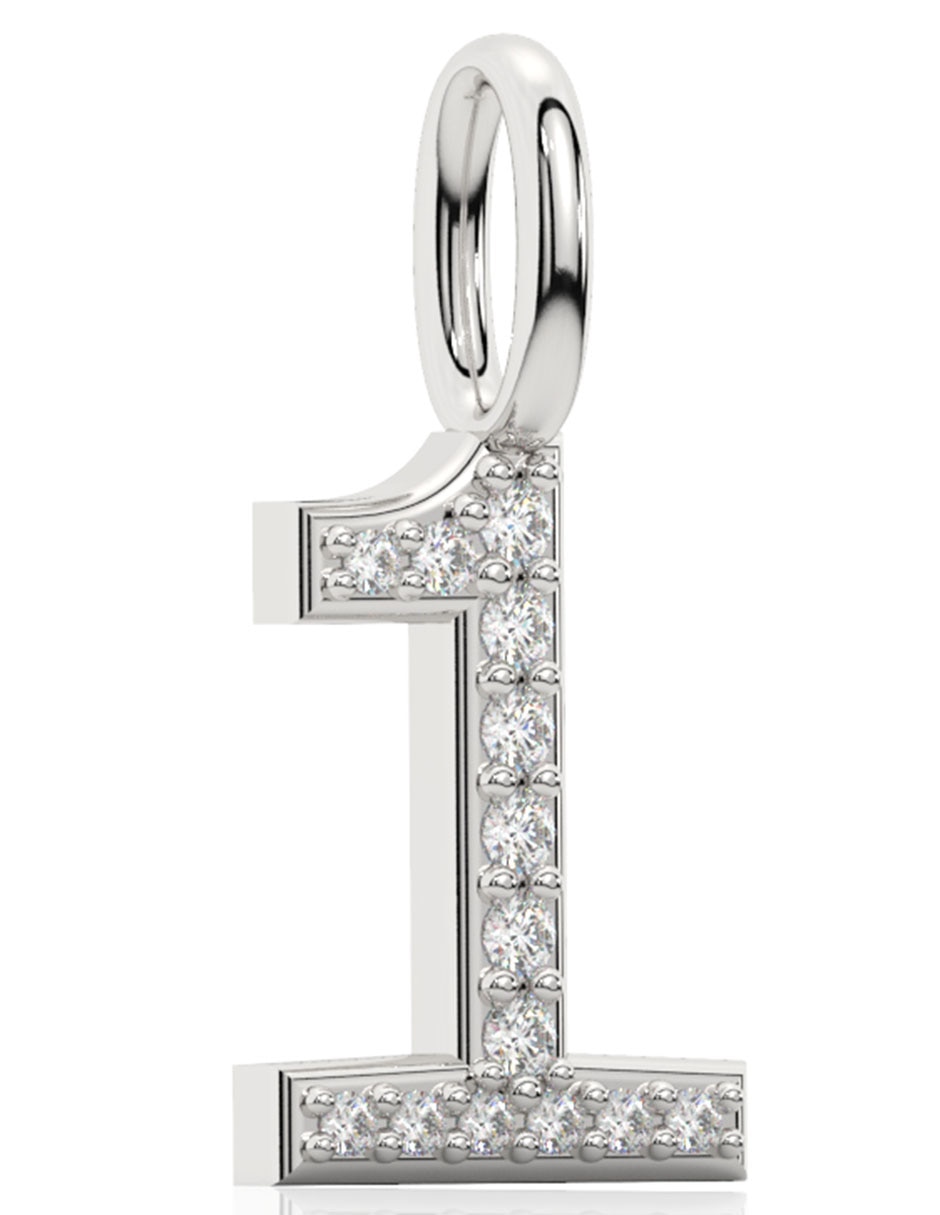 Dije de número 1 de oro blanco 14 K diamante 2