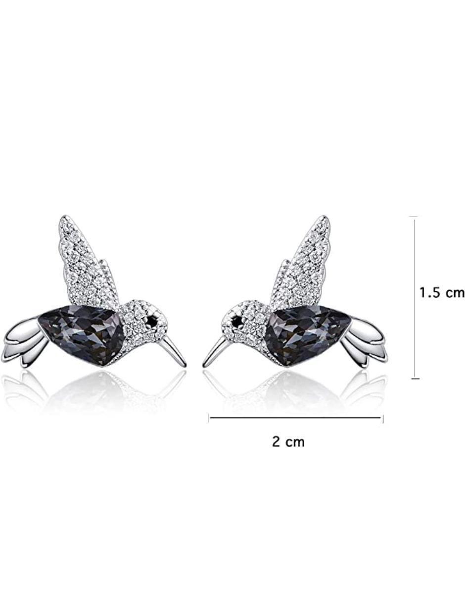 Broqueles de colibrí con acabado plateado swarovski 4
