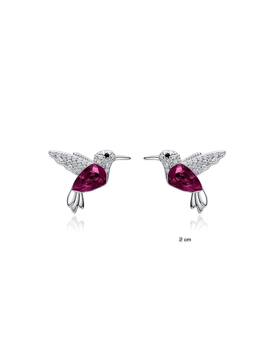 Broqueles de colibrí con acabado plateado swarovski 3