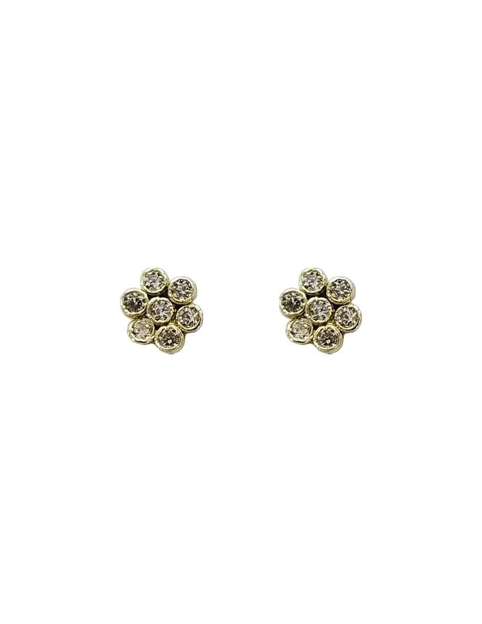 Broqueles de flor de oro con acabado brillante zirconia