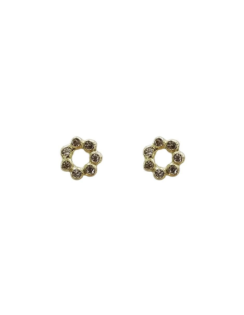 Broqueles circulares de oro con acabado brillante zirconia Broqueles circulares de oro con acabado brillante zirconia