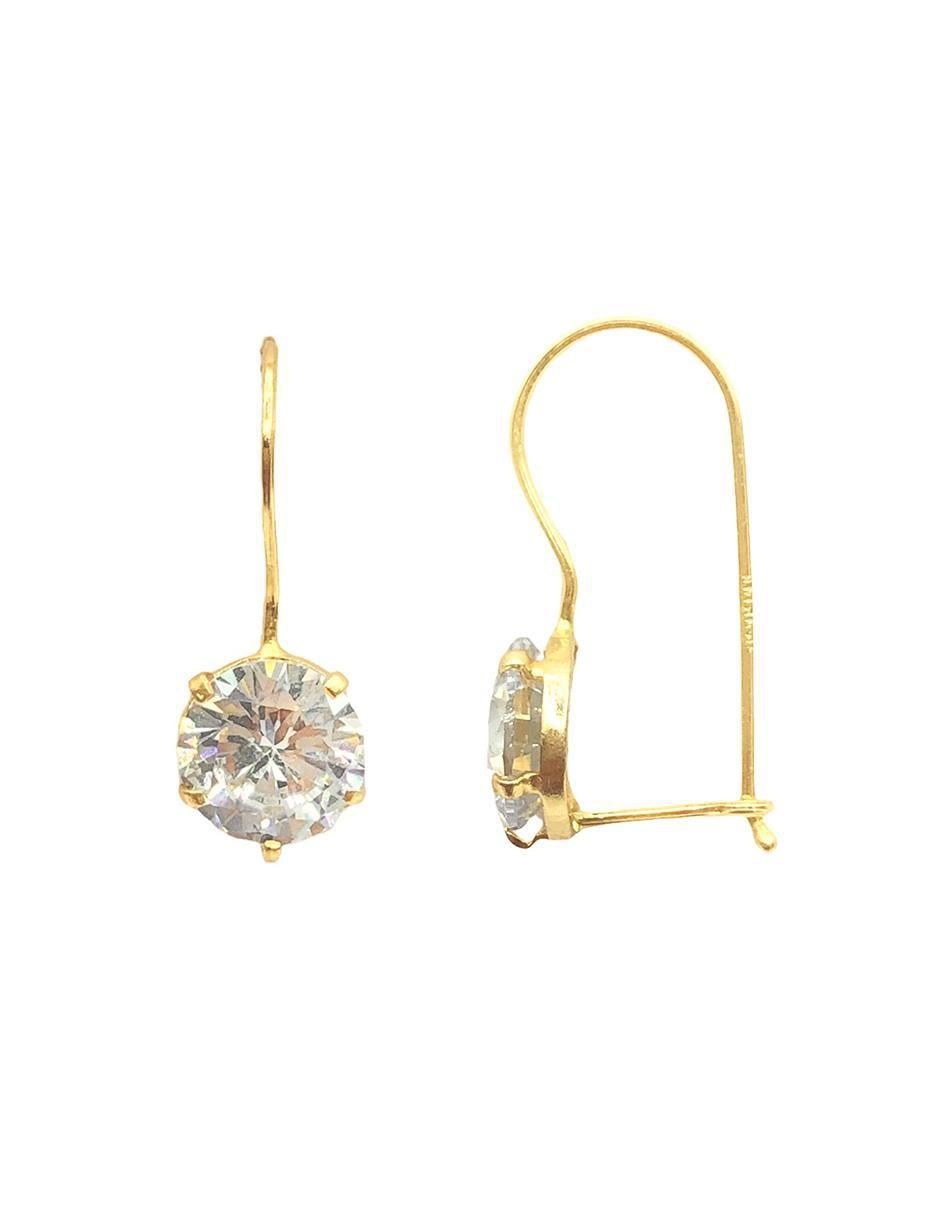 Aretes redondos de oro amarillo 10 K con acabado liso zirconia 1