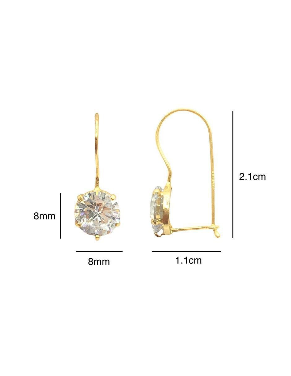 Aretes redondos de oro amarillo 10 K con acabado liso zirconia