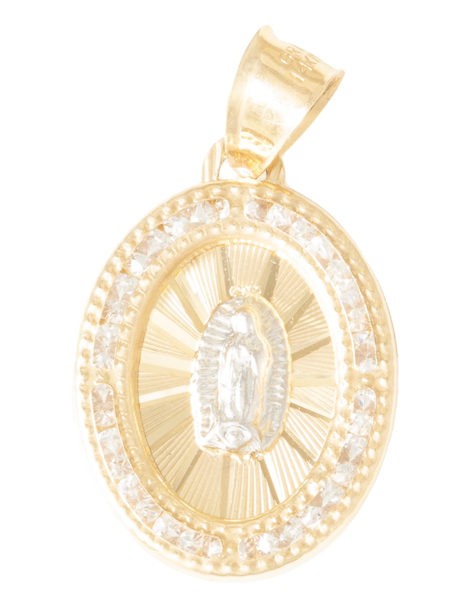 Medalla ovalada de oro amarillo 14 K zirconia