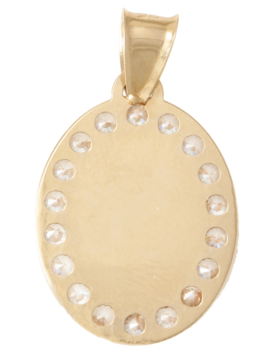 Medalla ovalada de oro amarillo 14 K zirconia 2