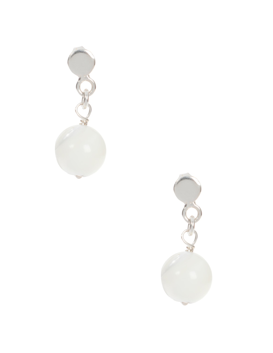 Aretes redondos de plata P 925 con acabado lustre madre perla