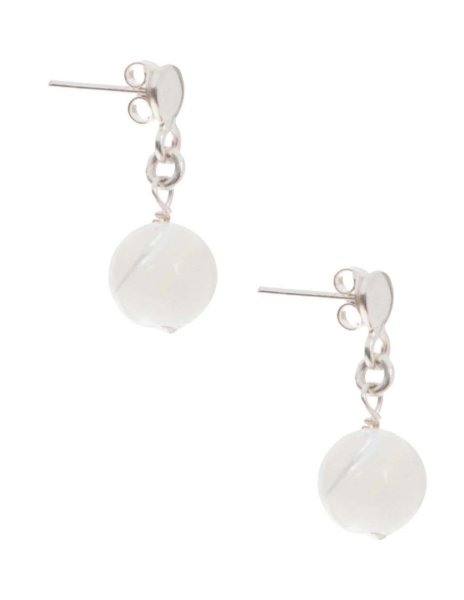 Aretes redondos de plata P 925 con acabado lustre madre perla 2