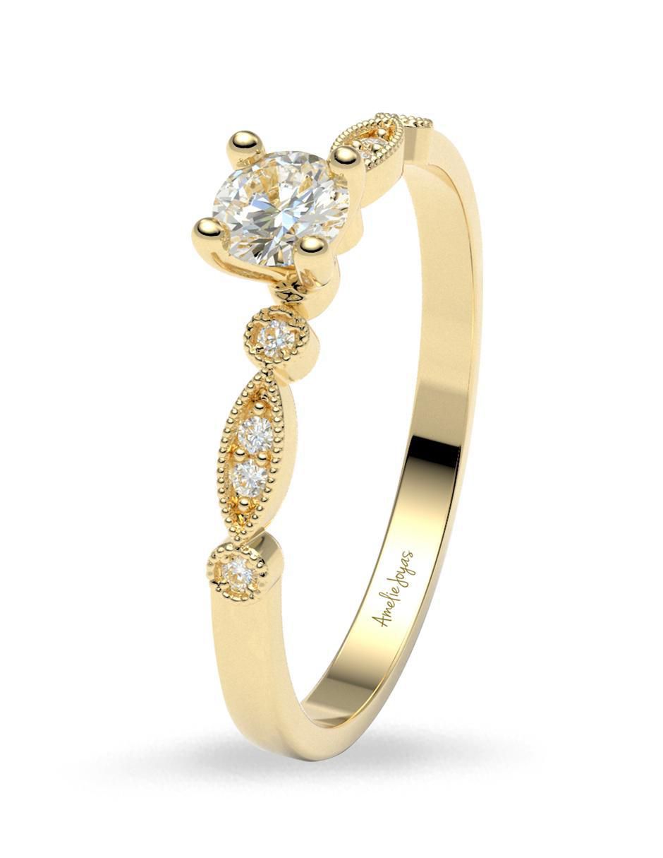 Anillo de compromiso de oro 14 k amelie joyas zirconia