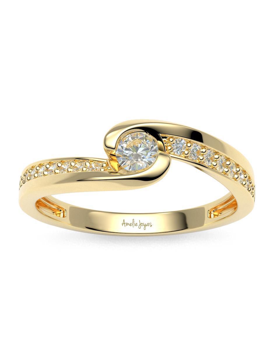 Anillo de compromiso de oro 14 k amelie joyas zirconia