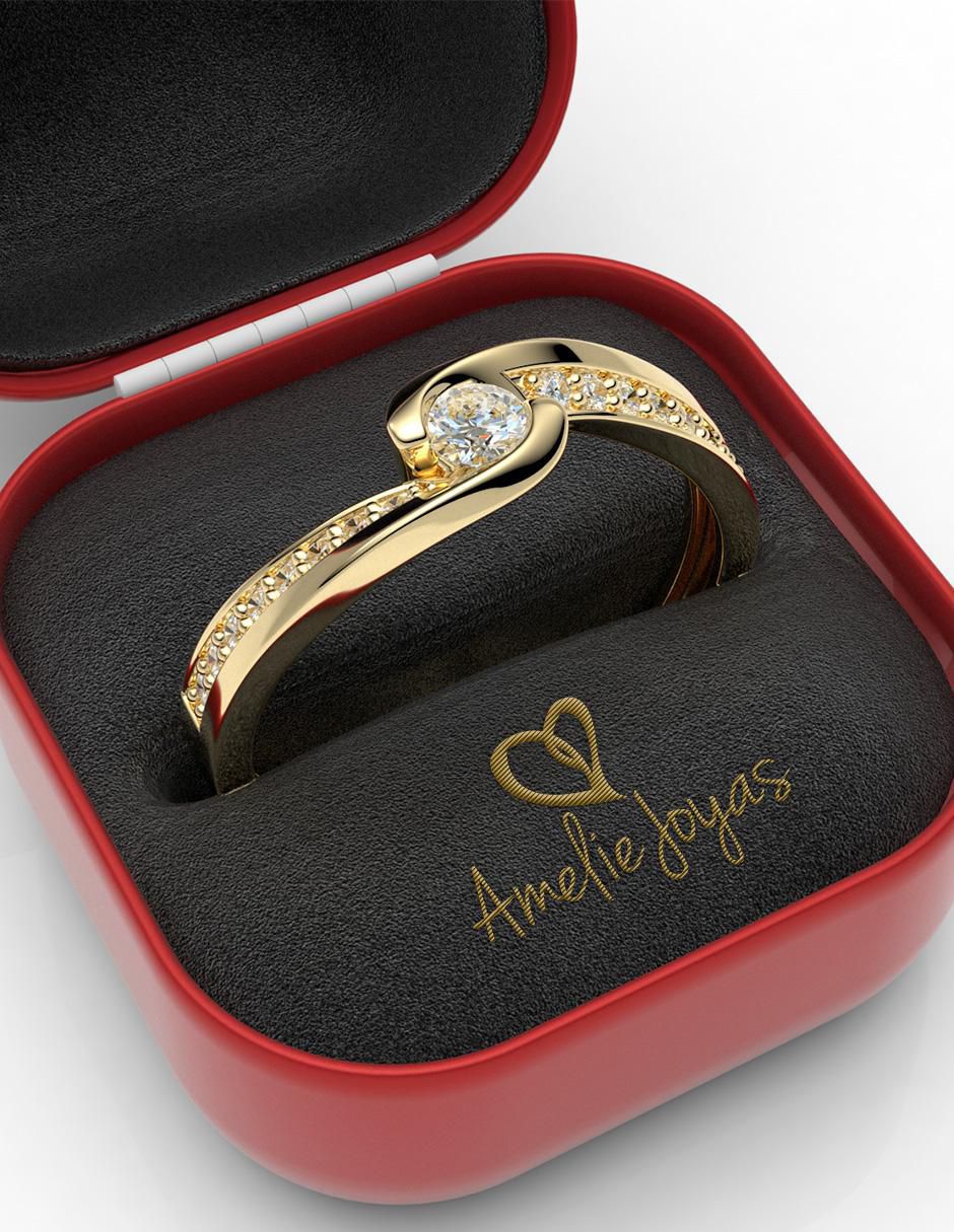Anillo de compromiso de oro 14 k amelie joyas zirconia