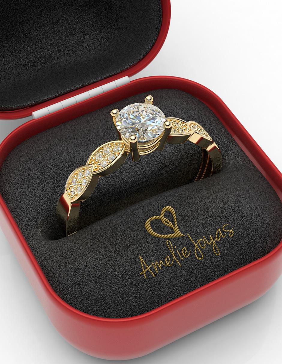 Anillo de compromiso de oro 14 k amelie joyas zirconia