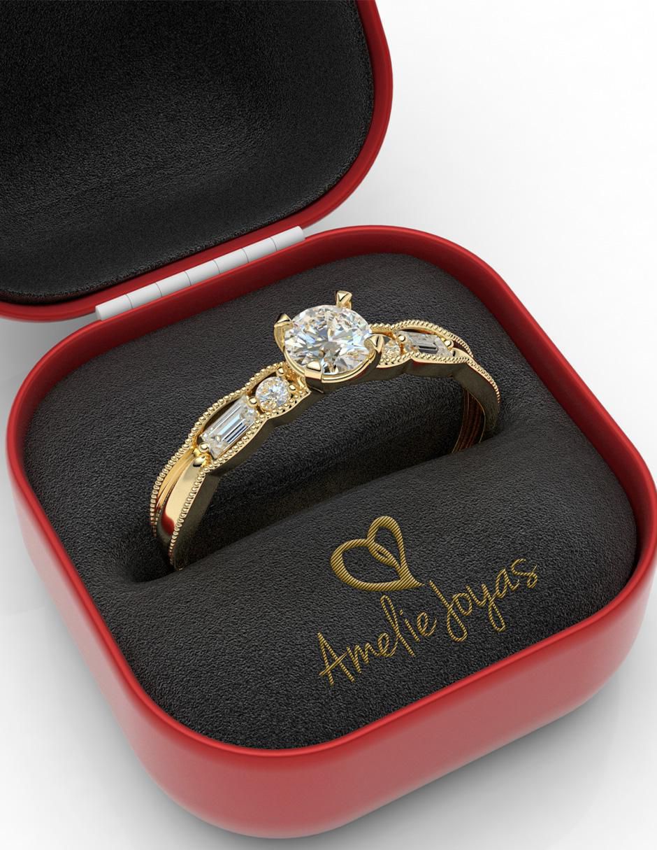 Anillo de compromiso de oro 14 k amelie joyas zirconia