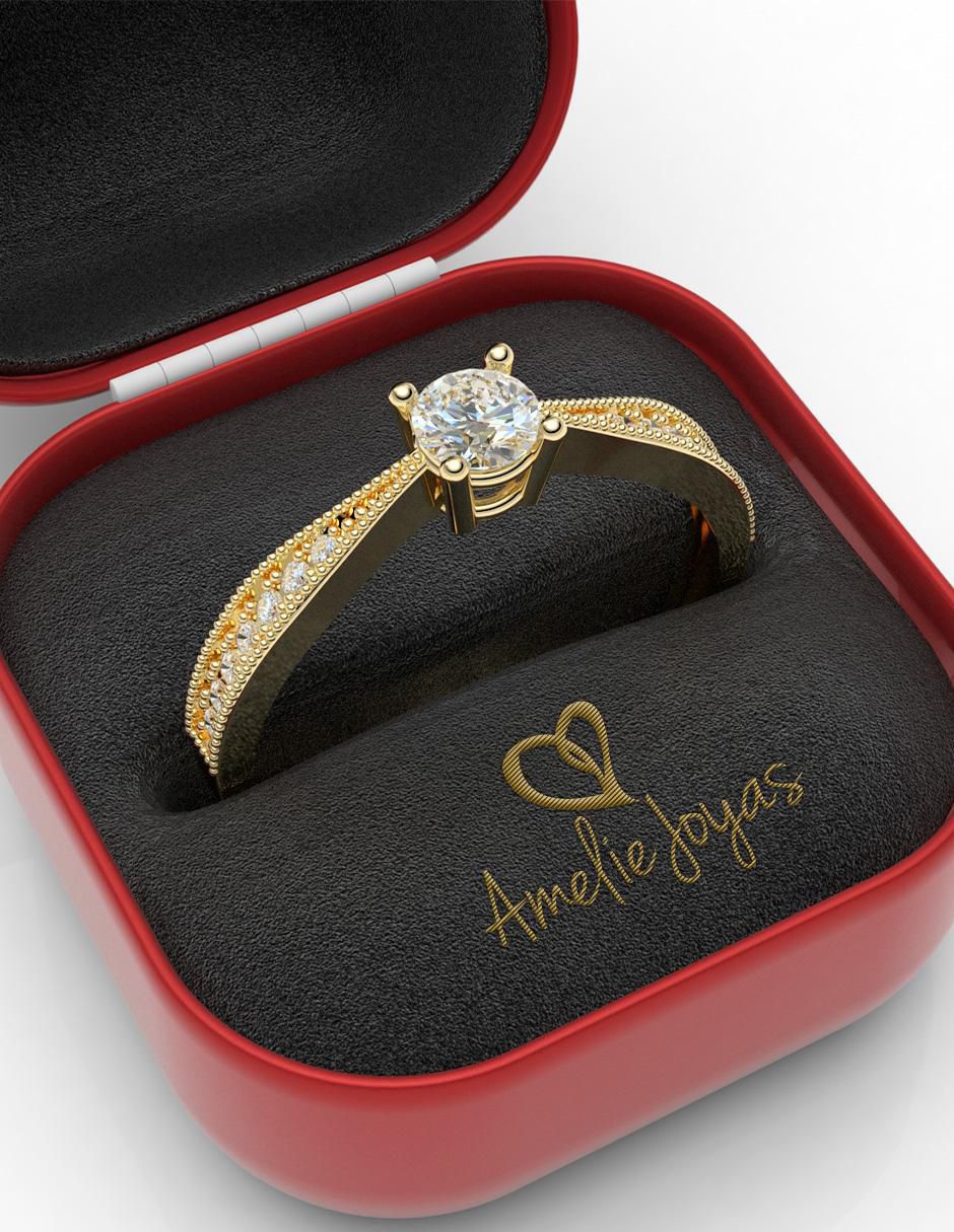 Anillo de compromiso de oro 14 k amelie joyas zirconia