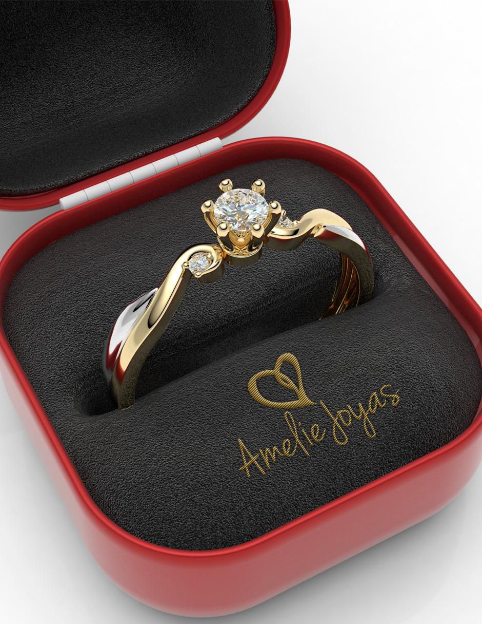 Anillo de compromiso de oro 14 k amelie joyas zirconia