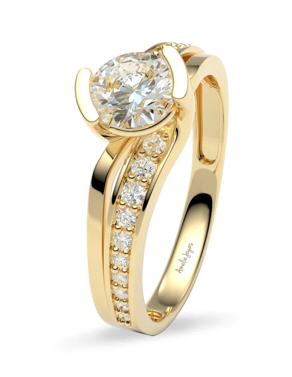 Anillo de compromiso de oro 14 k amelie joyas zirconia
