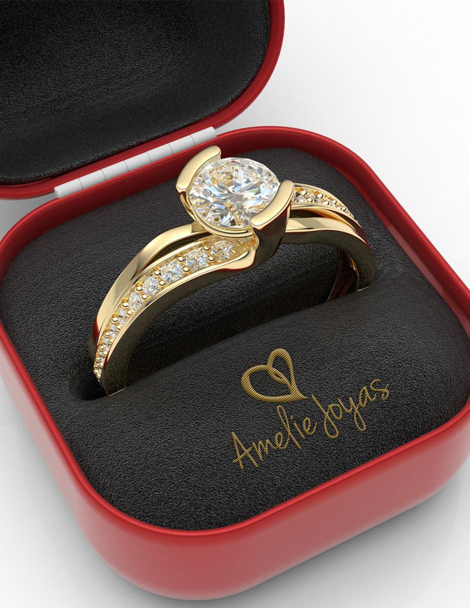 Anillo de compromiso de oro 14 k amelie joyas zirconia