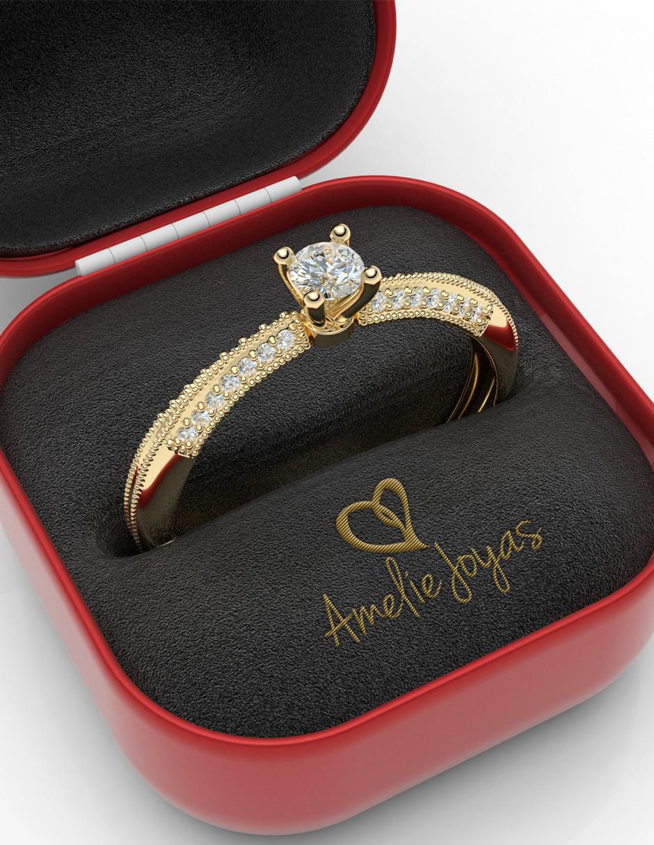Anillo de compromiso de oro 14 k amelie joyas zirconia