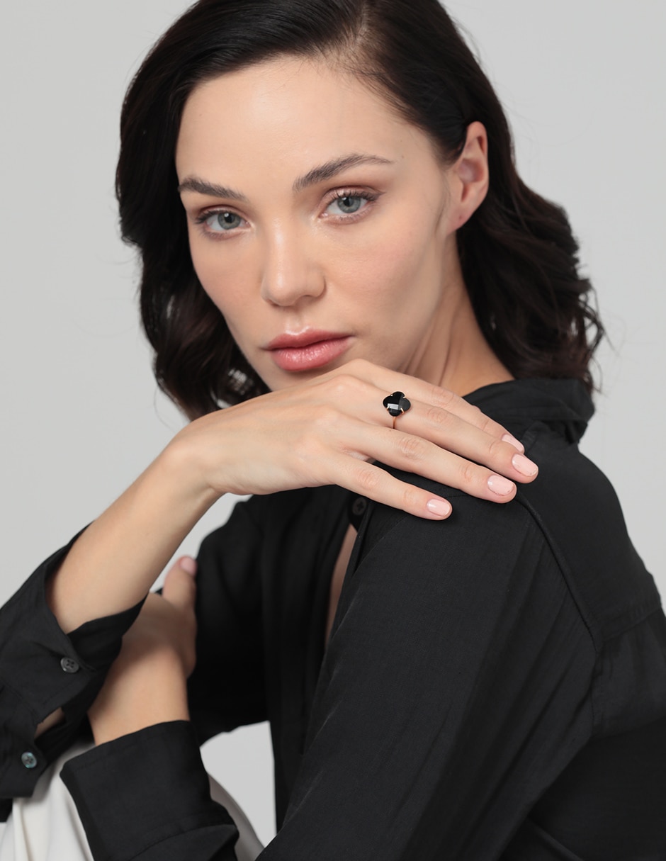 Anillo de trébol Victoria 18 k de oro rosa ónix brillante 4