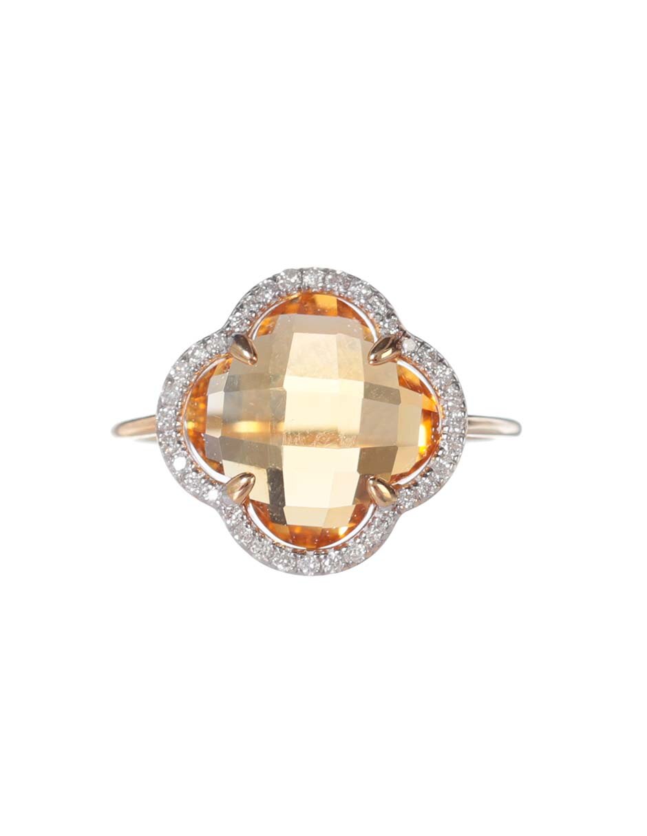 Anillo de trébol Victoria 18 k de oro amarillo citrina y diamante brillante 1