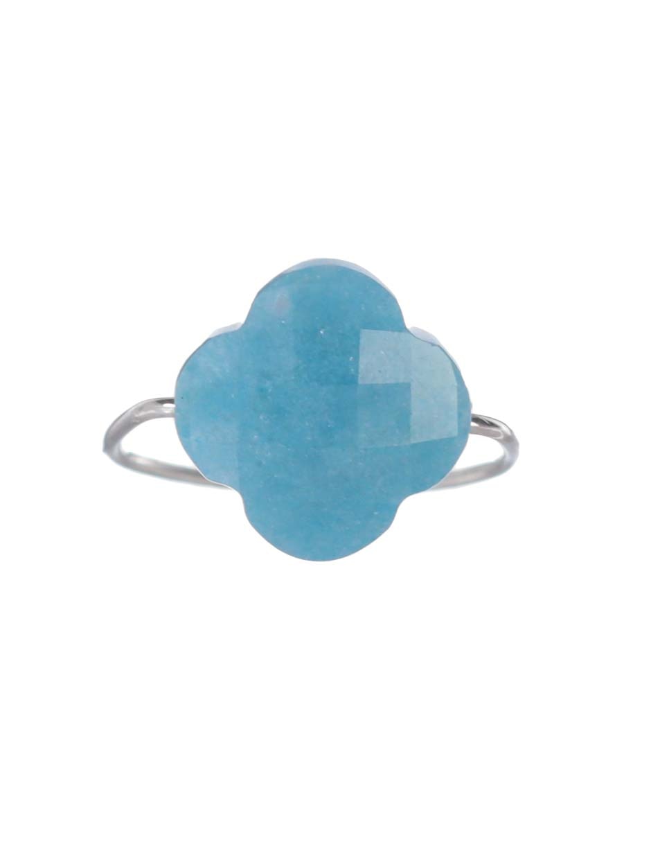 Anillo de trébol 18 k de oro blanco cuarzo brillante