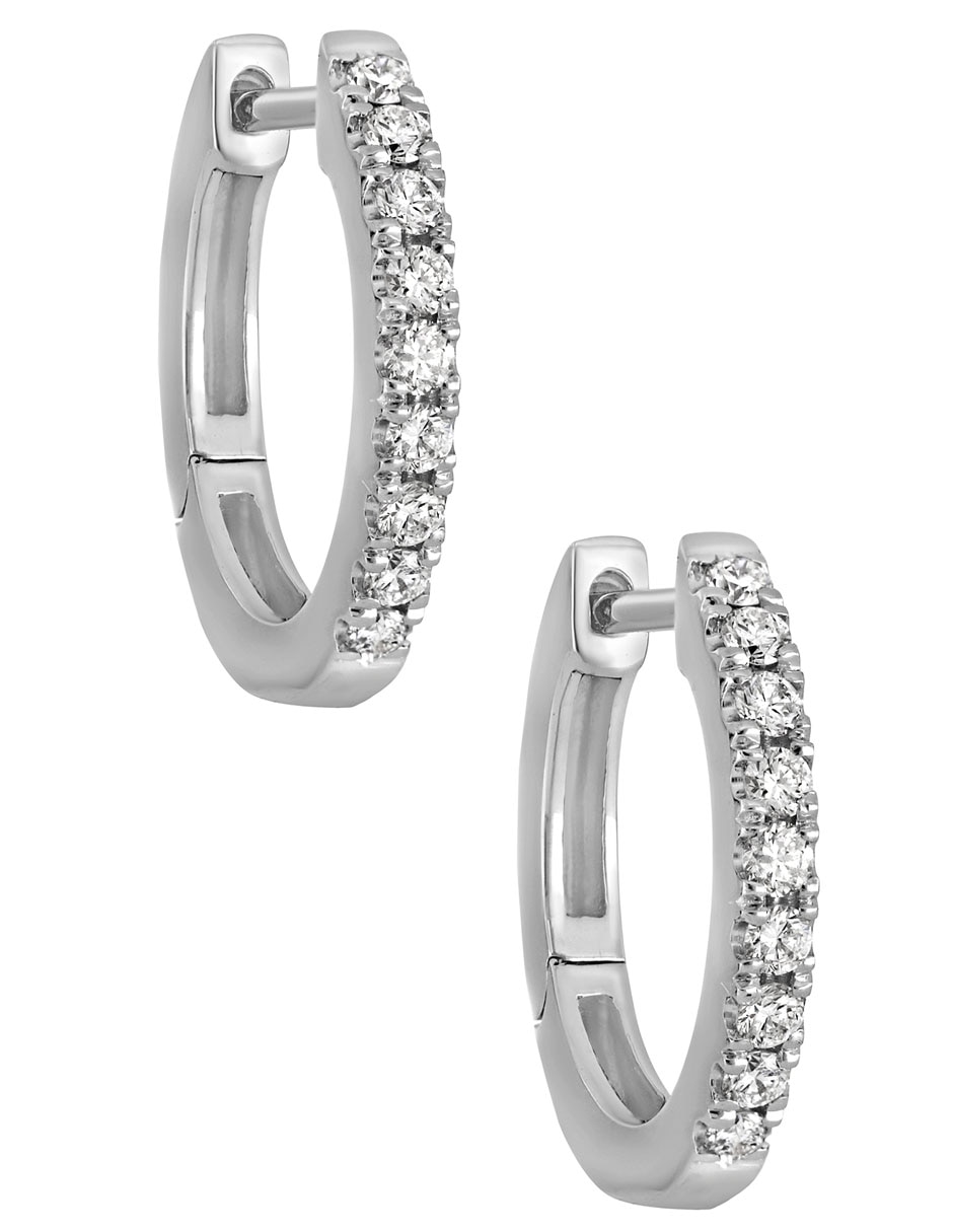 Aretes redondos de oro blanco con acabado pavé diamante 2