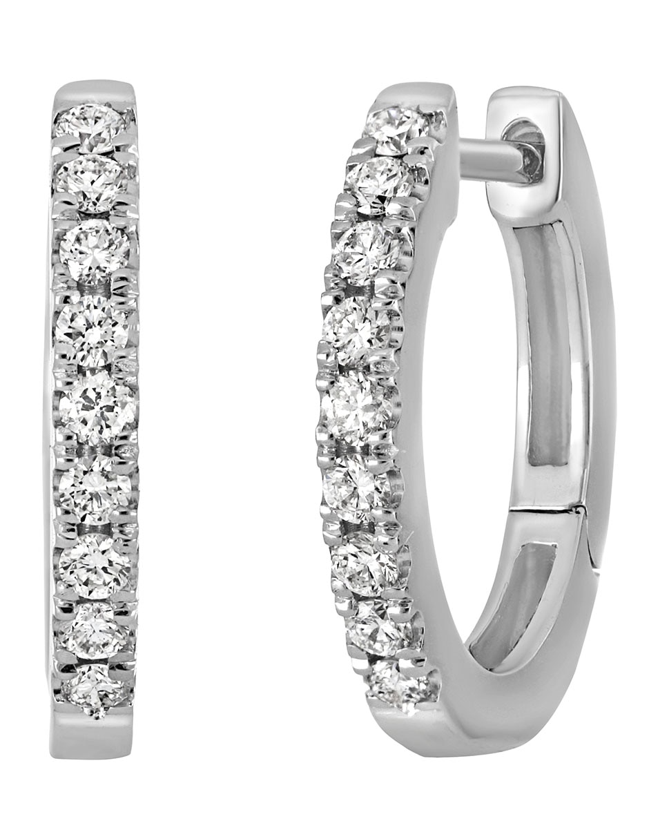 Aretes redondos de oro blanco con acabado pavé diamante 3