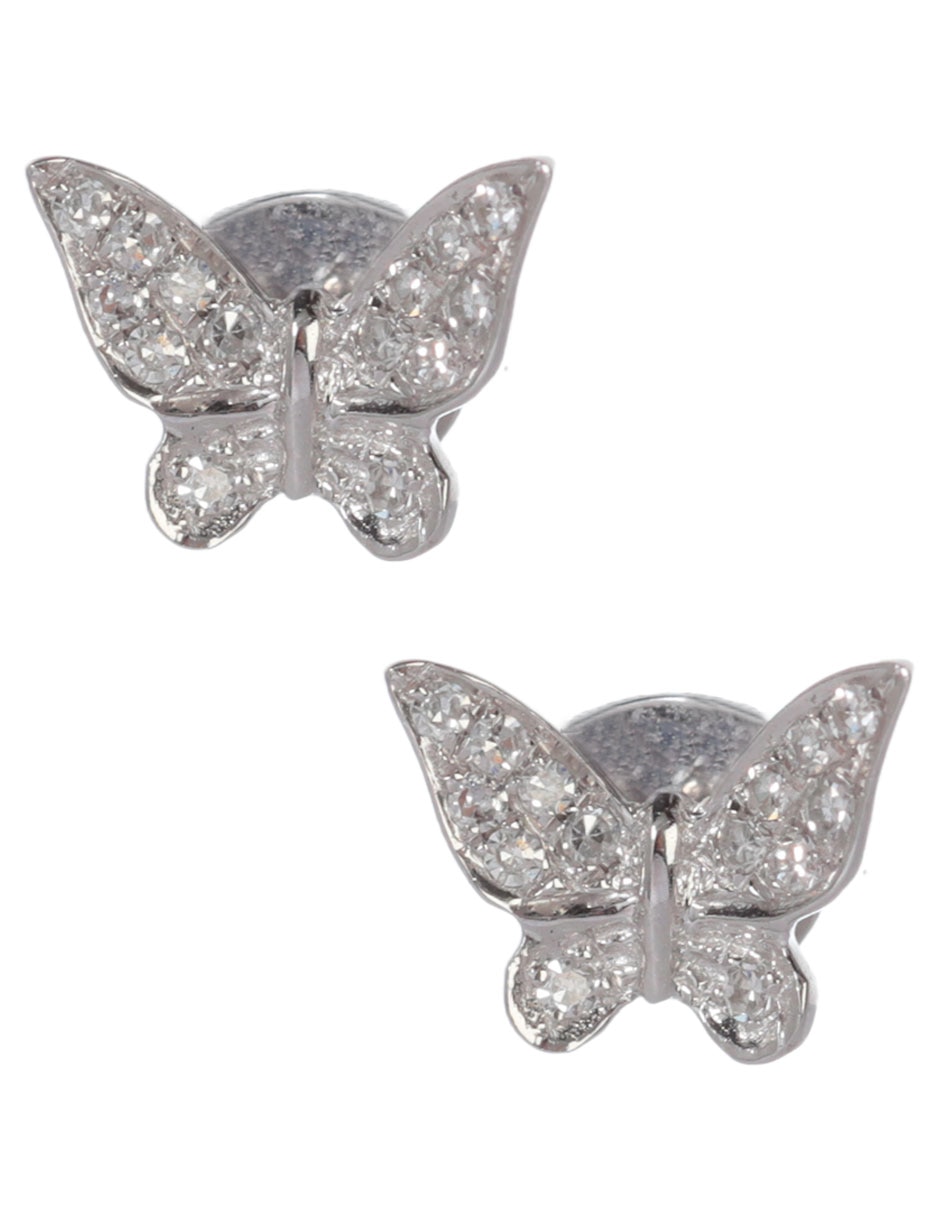 Broqueles de mariposa de oro blanco con acabado pavé diamante