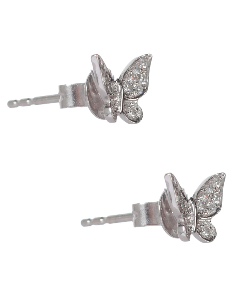 Broqueles de mariposa de oro blanco con acabado pavé diamante 2