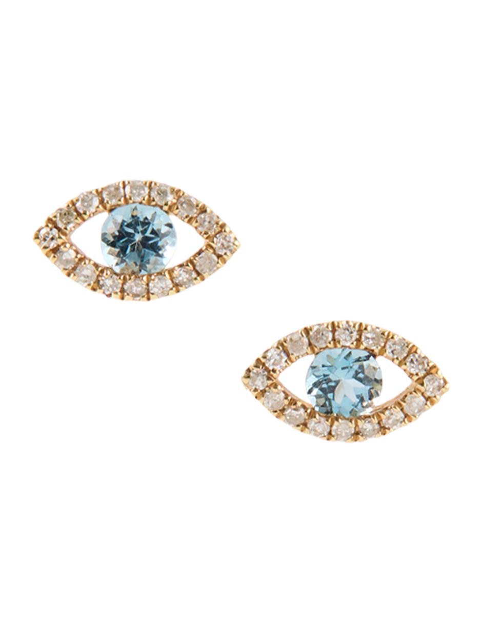 Broquel de ojo de oro 14 K con acabado pavé topacio y diamante