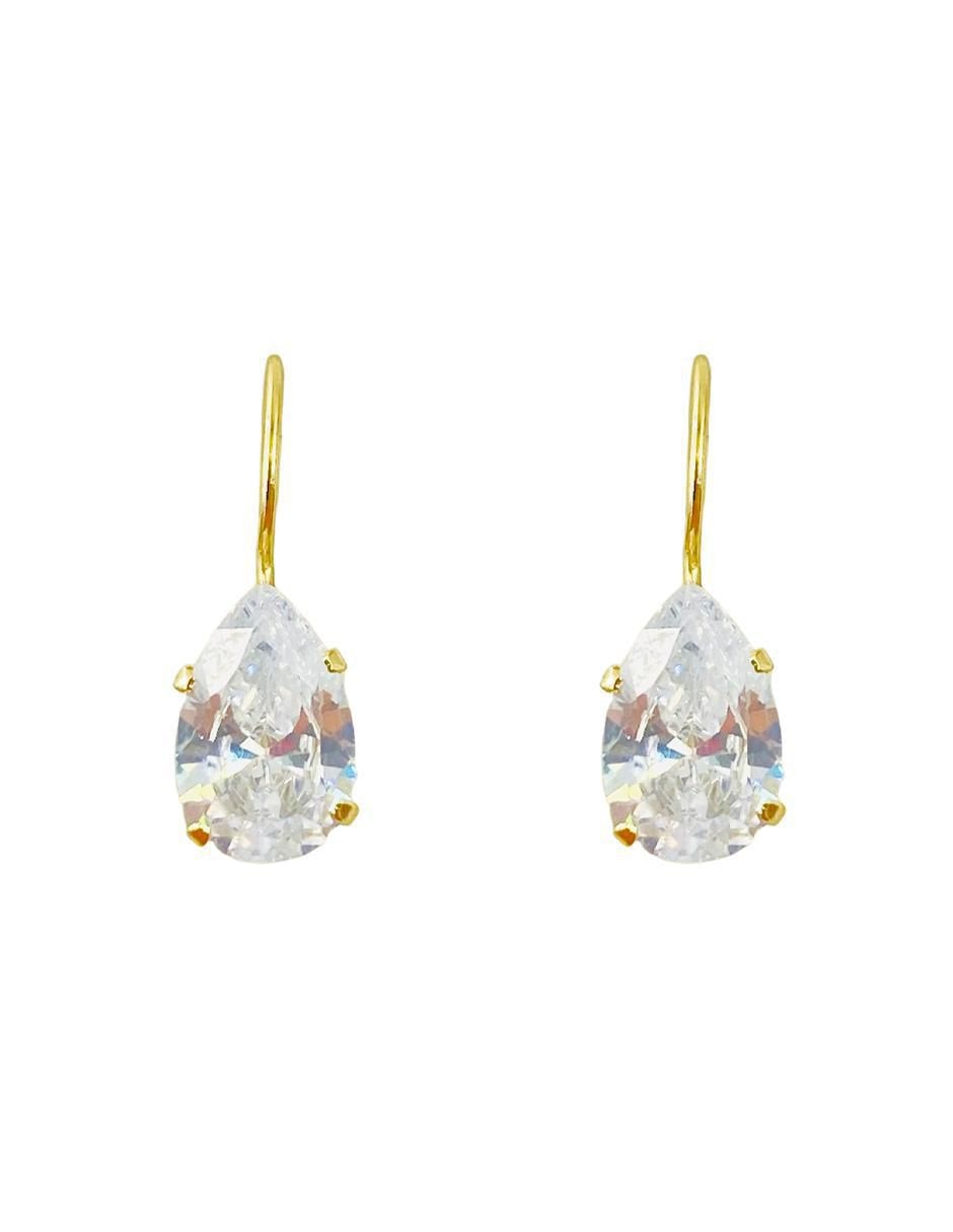 Aretes de gota de oro amarillo 10 K con acabado liso zirconia Aretes de gota de oro amarillo 10 K con acabado liso zirconia