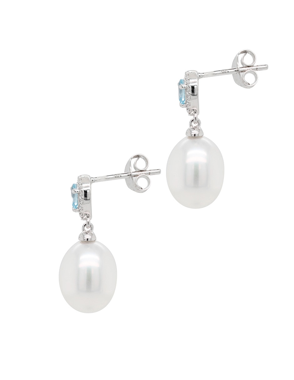 Aretes de gota Linea De Perlas de oro blanco con acabado espejo diamante 3