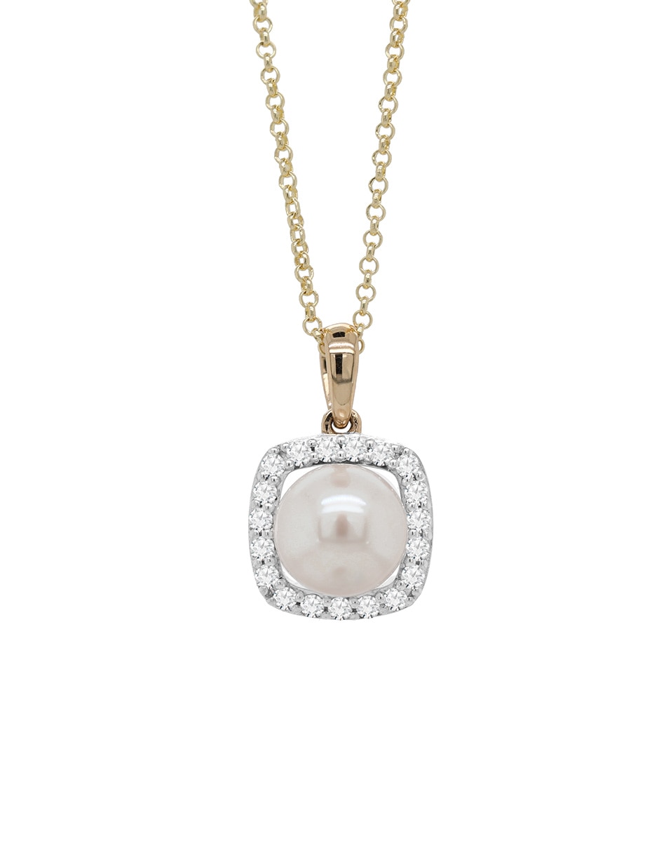 Dije cuadrado linea de perlas de oro 14 K
