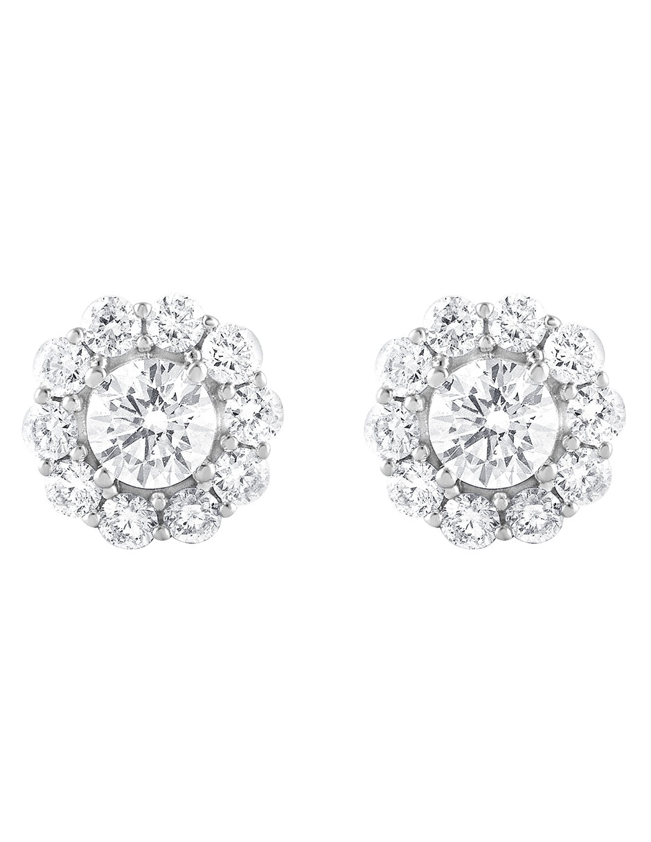 Aretes cortos de flor de oro 14 K con acabado pavé