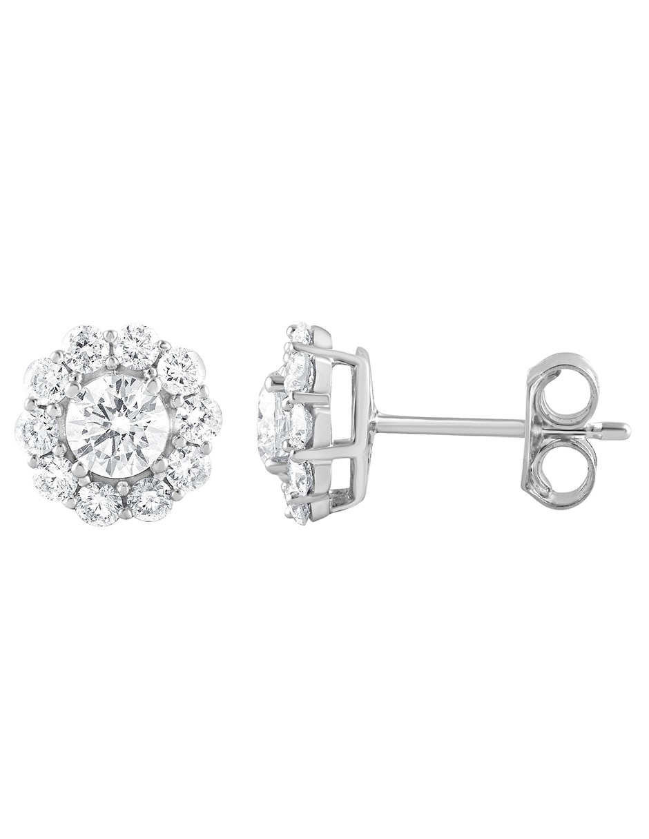 Aretes cortos de flor de oro 14 K con acabado pavé 2