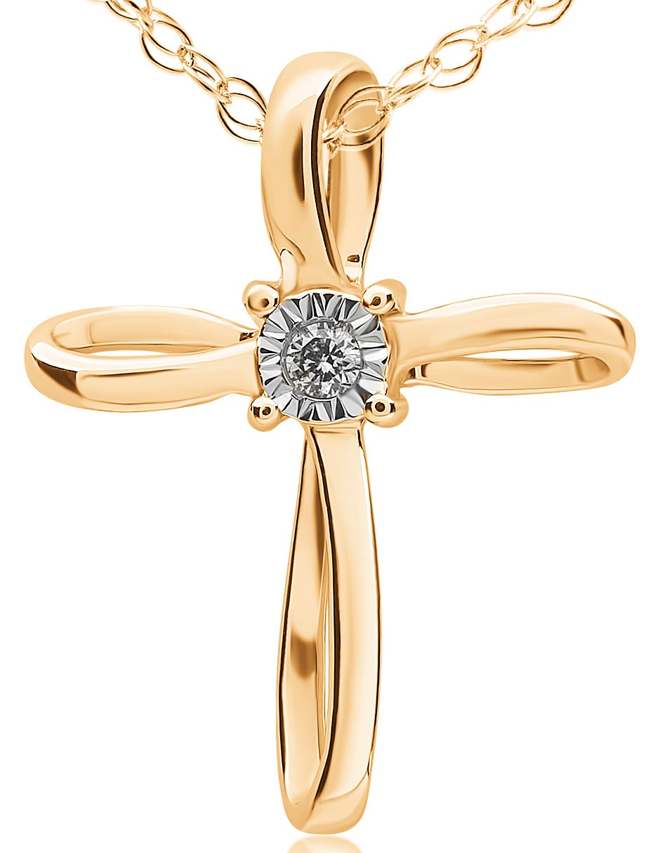 Collar de cruz de oro amarillo 14 K