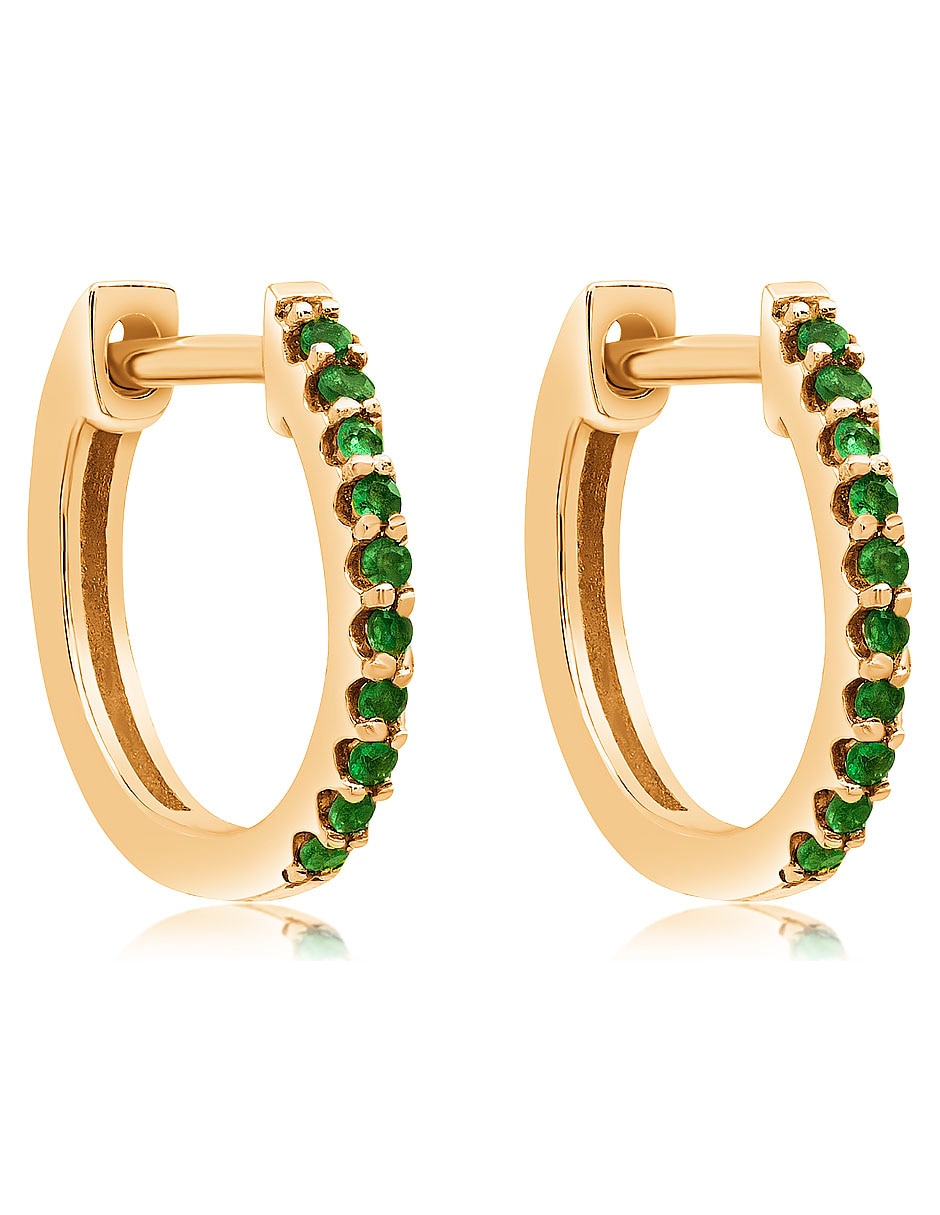Aretes redondos de oro con acabado pavé esmeralda 1