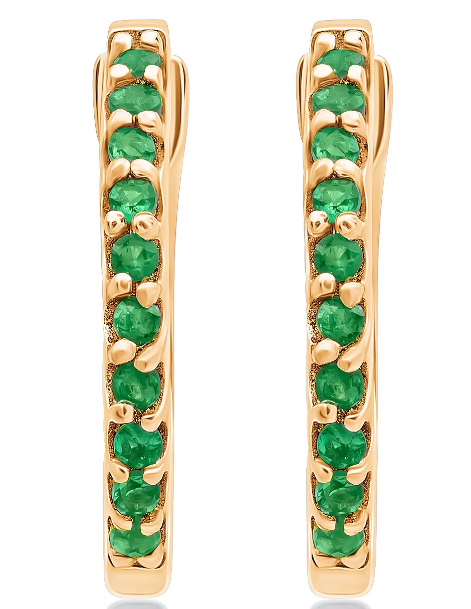 Aretes redondos de oro con acabado pavé esmeralda 2